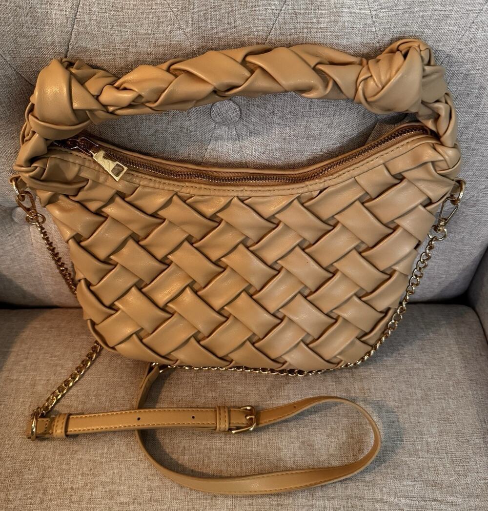 Urban Expression Woven Shoulder Bag Almond Braided Handle Crossbody